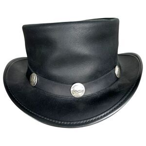 American Hat Makers El Dorado Voodo Buffalo Nickel Black Leather Top Hat XL